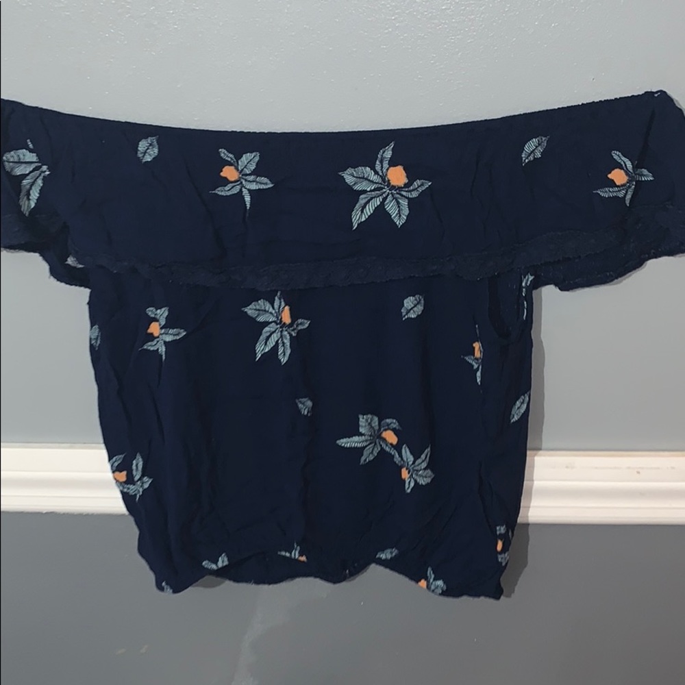 Blue off the shoulder crop top